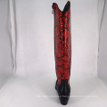 2019 Women Cowboy Knee High boots Red Snakeskin Print Sexy A134 Ladies Women Winter Long Boots Shoes